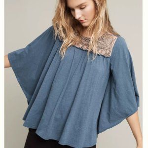 Deletta / Anthropologie Josephine Embellished Top Relaxed Fit Beaded Detail | L